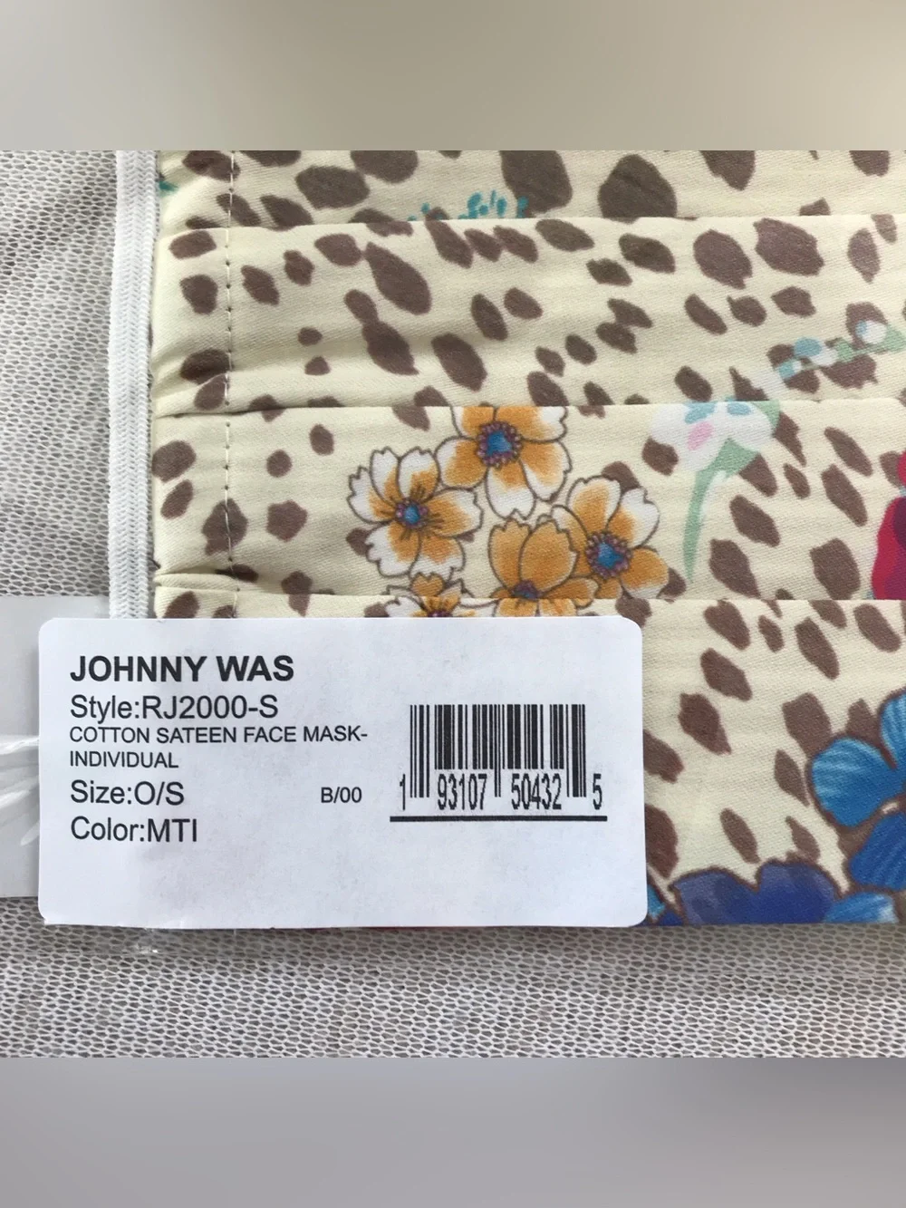 Johnny Was NWT Cotton Face Masks Duo Green & Pink Floral & Beige Animal Print